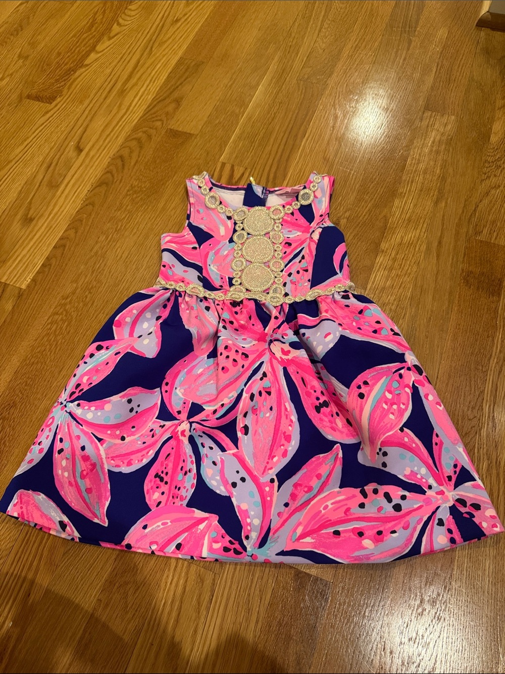 Lilly Pulitzer Navy and Hot Pink Floral Embellished Sundress